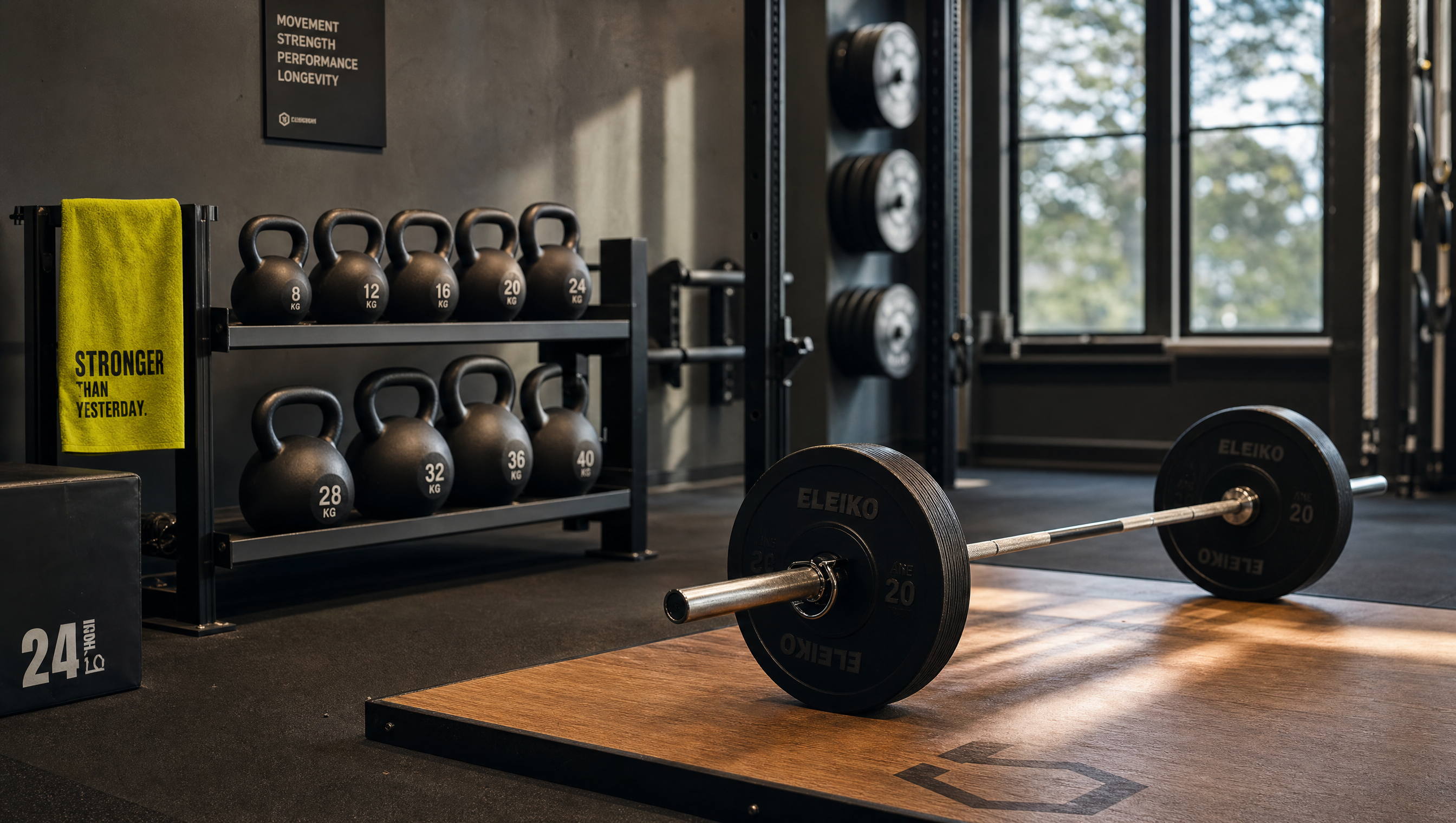 Minimalist strength training gym with natural light